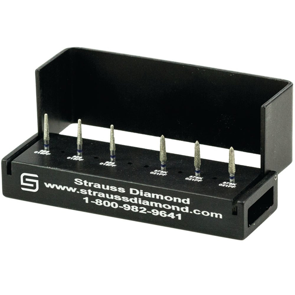 Zirconia, Lithium Disilicate & E-Max Bur Intro Kit Qty 6 Burs & Block - Strauss Diamond - GoldenDent
